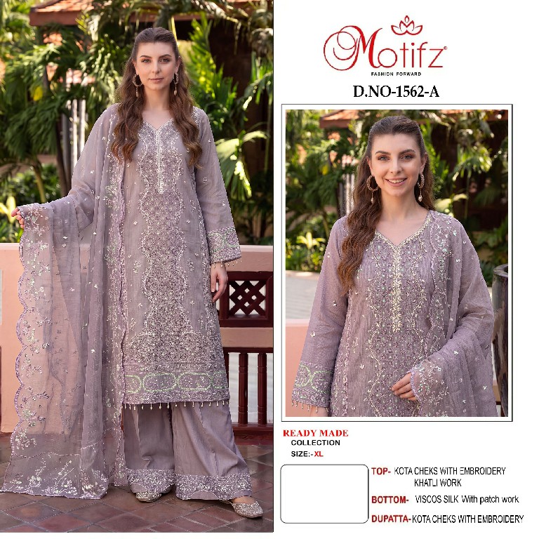 MOTIFZ D.NO 1562 WHOLESALE READYMADE KOTA CHECKS GORGEOUS PAKISTANI 3 PCS SUITS EXPORTER