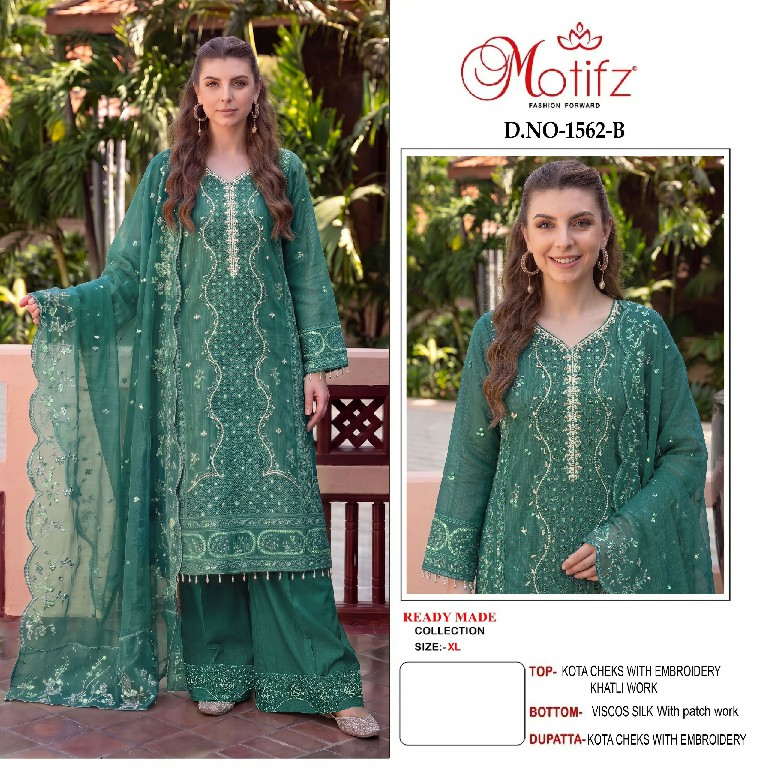 MOTIFZ D.NO 1562 WHOLESALE READYMADE KOTA CHECKS GORGEOUS PAKISTANI 3 PCS SUITS EXPORTER