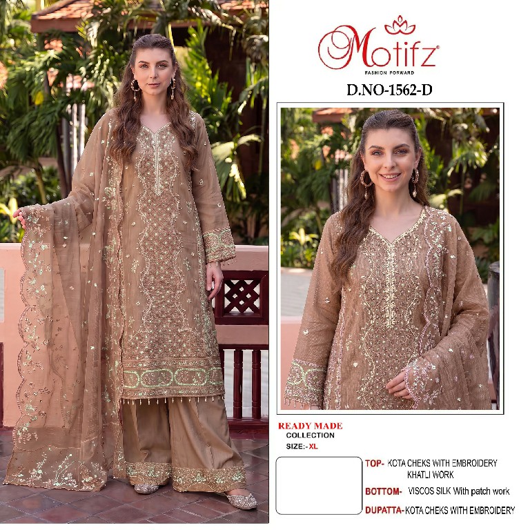 MOTIFZ D.NO 1562 WHOLESALE READYMADE KOTA CHECKS GORGEOUS PAKISTANI 3 PCS SUITS EXPORTER