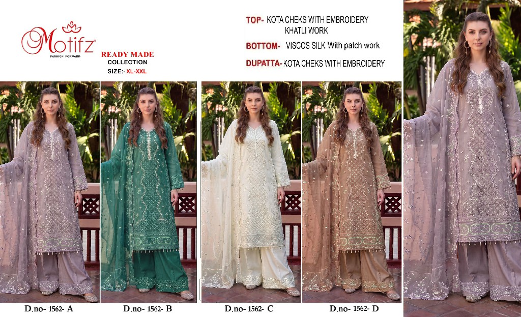 MOTIFZ D.NO 1562 WHOLESALE READYMADE KOTA CHECKS GORGEOUS PAKISTANI 3 PCS SUITS EXPORTER