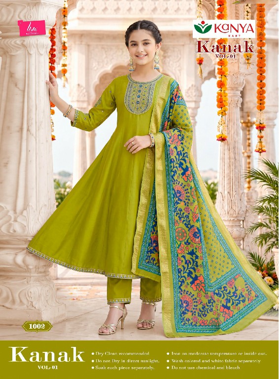 KANYA KART KANAK VOL 1 WHOLESALE READYMADE VERTICAN ANARKALI STYLE ETHNIC WEAR 3 PCS SUITS FOR KIDS ONLINE
