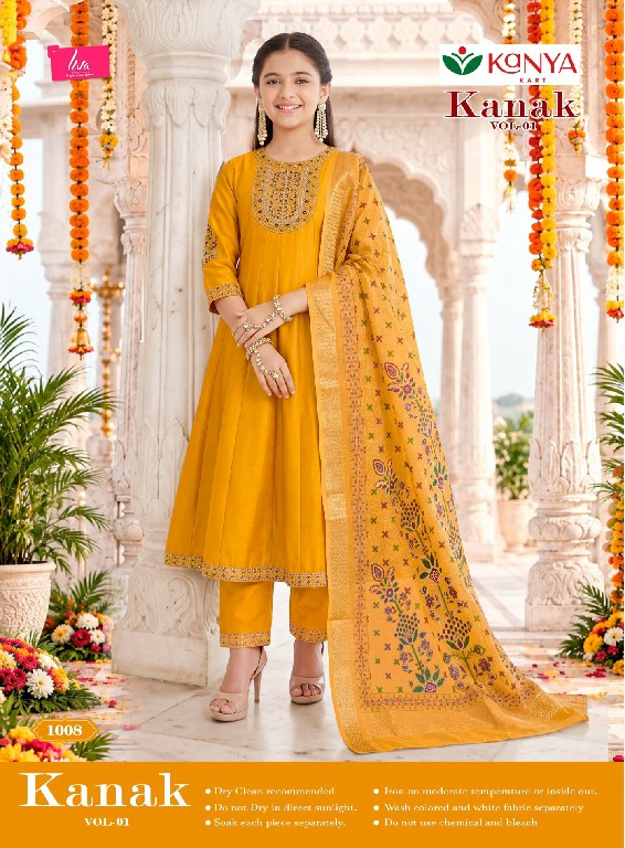KANYA KART KANAK VOL 1 WHOLESALE READYMADE VERTICAN ANARKALI STYLE ETHNIC WEAR 3 PCS SUITS FOR KIDS ONLINE
