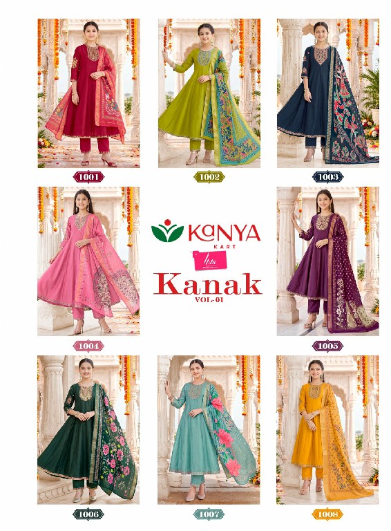 KANYA KART KANAK VOL 1 WHOLESALE READYMADE VERTICAN ANARKALI STYLE ETHNIC WEAR 3 PCS SUITS FOR KIDS ONLINE