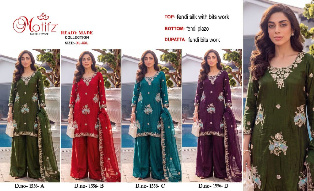 MOTIFZ D.NO 1556 WHOLESALE READYMADE FENDI WITH WORK ATTRACTIVE PAKISTANI 3 PCS SUITS FOR EXPORT