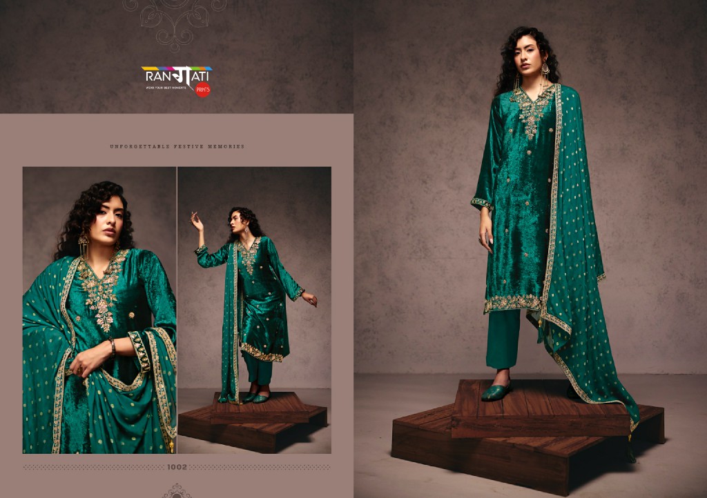 RANGATI PRINTS FALAK WHOLESALE PLUSH VELVET WINTER SPECIAL UNSTITCH SALWAR SUITS ONLINE