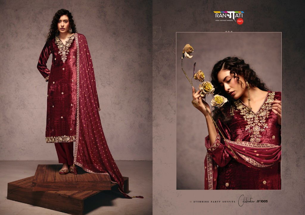 RANGATI PRINTS FALAK WHOLESALE PLUSH VELVET WINTER SPECIAL UNSTITCH SALWAR SUITS ONLINE