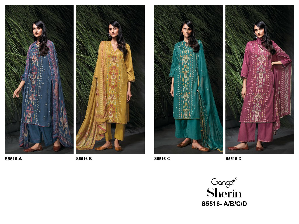 GANGA SHERIN S5516 WHOLESALE PREMIUM COTTON FANCY DESIGN UNSTITCH SALWAR SUITS EXPORTER