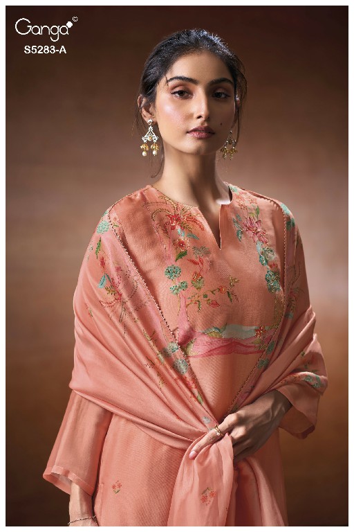 GANGA DELORA S5283 WHOLESALE PURE BEMBERG SILK CLASSIC UNSTITCH SALWAR SUITS SUPPLIER