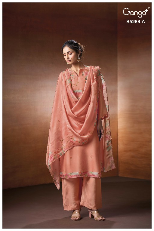 GANGA DELORA S5283 WHOLESALE PURE BEMBERG SILK CLASSIC UNSTITCH SALWAR SUITS SUPPLIER