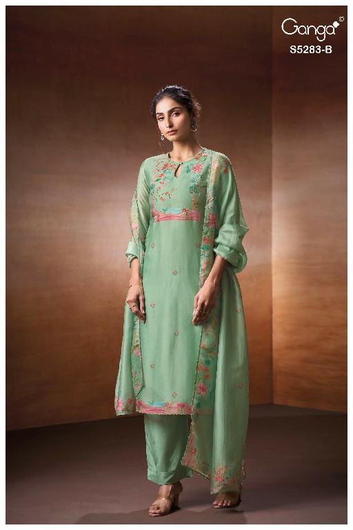 GANGA DELORA S5283 WHOLESALE PURE BEMBERG SILK CLASSIC UNSTITCH SALWAR SUITS SUPPLIER