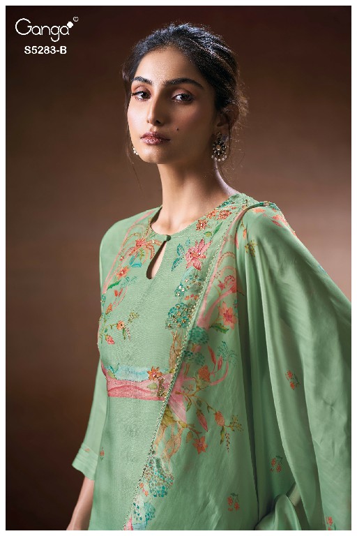 GANGA DELORA S5283 WHOLESALE PURE BEMBERG SILK CLASSIC UNSTITCH SALWAR SUITS SUPPLIER