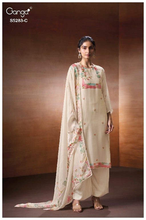 GANGA DELORA S5283 WHOLESALE PURE BEMBERG SILK CLASSIC UNSTITCH SALWAR SUITS SUPPLIER