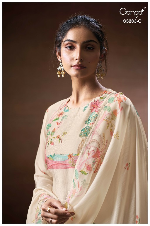 GANGA DELORA S5283 WHOLESALE PURE BEMBERG SILK CLASSIC UNSTITCH SALWAR SUITS SUPPLIER