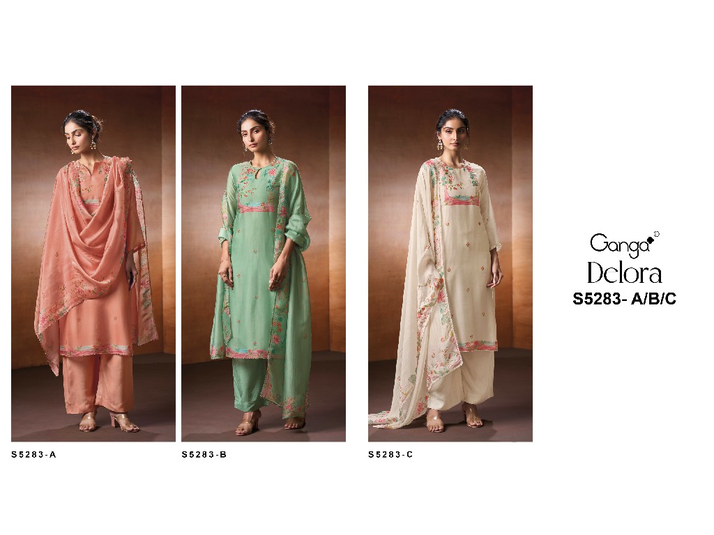 GANGA DELORA S5283 WHOLESALE PURE BEMBERG SILK CLASSIC UNSTITCH SALWAR SUITS SUPPLIER