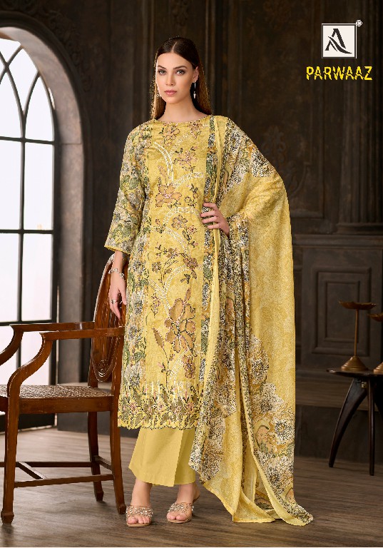 ALOK SUIT PARWAAZ WHOLESALE ZAM COTTON WITH SWAROVSKI WORK UNSTITCH SALWAR SUITS SUPPLIER