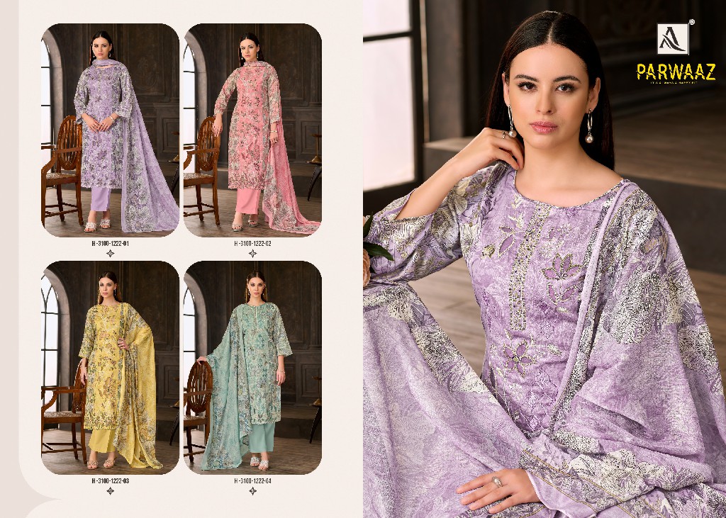 ALOK SUIT PARWAAZ WHOLESALE ZAM COTTON WITH SWAROVSKI WORK UNSTITCH SALWAR SUITS SUPPLIER