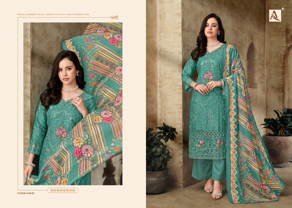 ALOK SUIT MEHER MAHAL VOL 2 WHOLESALE PURE ZAM COTTON PAKISTANI WORK UNSTITCH SALWAR SUITS EXPORTER