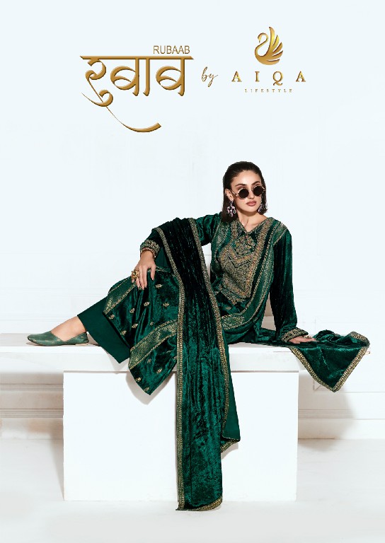 AIQA RUBAAB WHOLESALE VISCOSE VELVET WINTER WEAR ELEGANT UNSTITCH SALWAR SUITS ONLINE