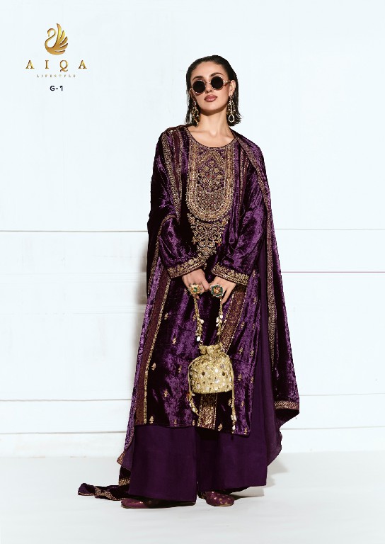 AIQA RUBAAB WHOLESALE VISCOSE VELVET WINTER WEAR ELEGANT UNSTITCH SALWAR SUITS ONLINE