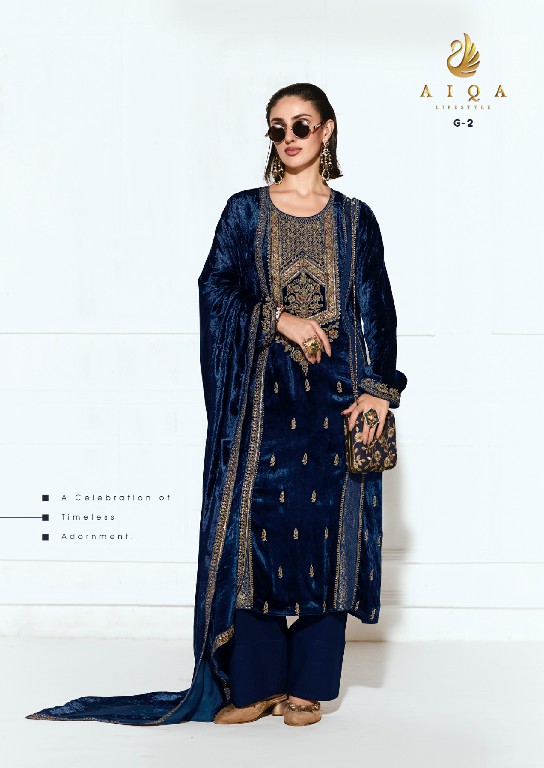 AIQA RUBAAB WHOLESALE VISCOSE VELVET WINTER WEAR ELEGANT UNSTITCH SALWAR SUITS ONLINE