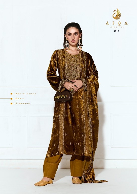 AIQA RUBAAB WHOLESALE VISCOSE VELVET WINTER WEAR ELEGANT UNSTITCH SALWAR SUITS ONLINE