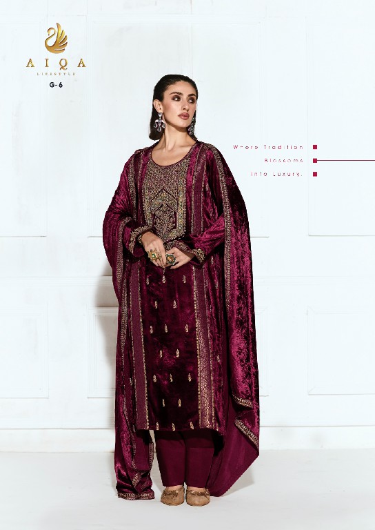 AIQA RUBAAB WHOLESALE VISCOSE VELVET WINTER WEAR ELEGANT UNSTITCH SALWAR SUITS ONLINE