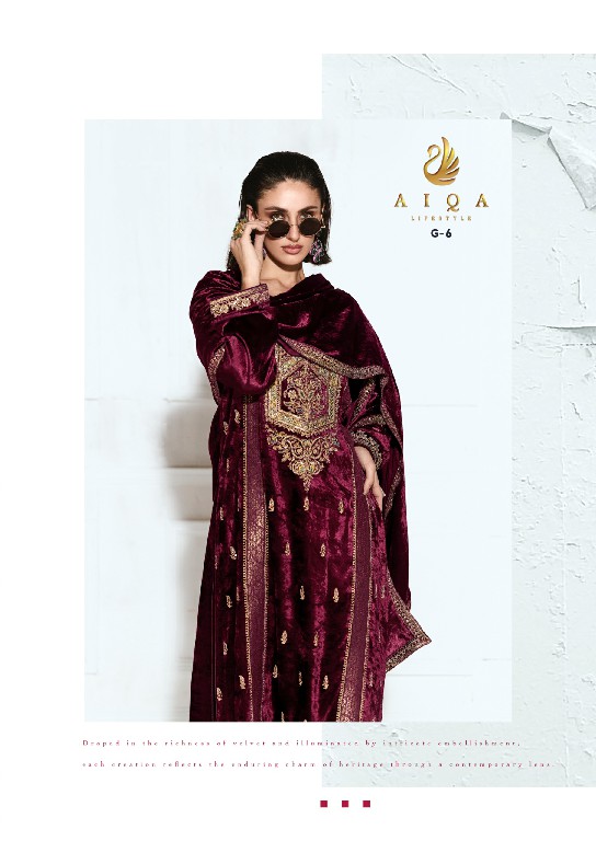 AIQA RUBAAB WHOLESALE VISCOSE VELVET WINTER WEAR ELEGANT UNSTITCH SALWAR SUITS ONLINE