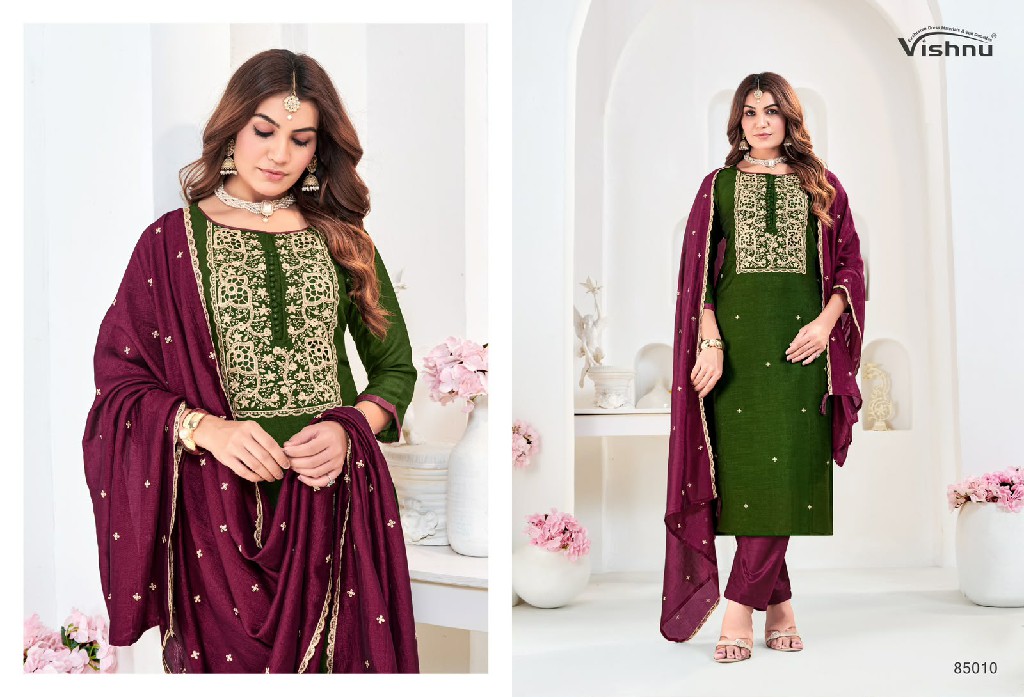 VISHNU MUNIRA WHOLESALE VICHITRA SILK BEAUTIFUL DESIGN UNSTITCH SALWAR SUITS EXPORTER