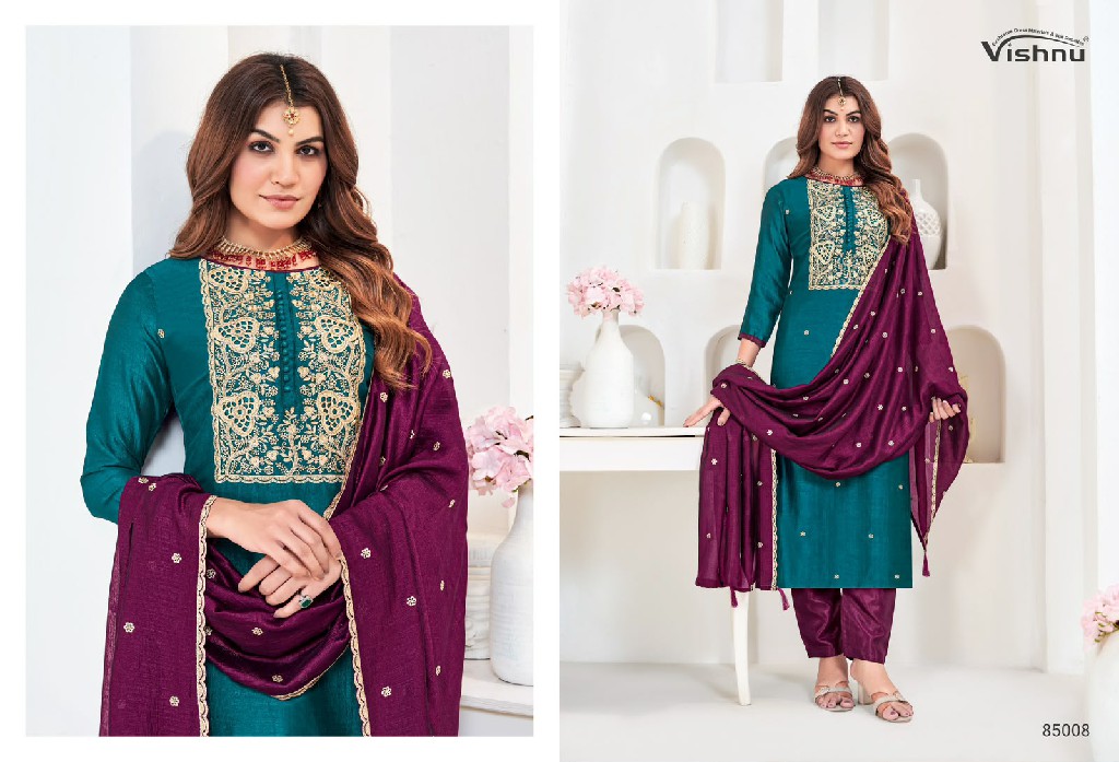 VISHNU MUNIRA WHOLESALE VICHITRA SILK BEAUTIFUL DESIGN UNSTITCH SALWAR SUITS EXPORTER