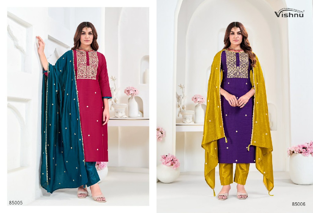 VISHNU MUNIRA WHOLESALE VICHITRA SILK BEAUTIFUL DESIGN UNSTITCH SALWAR SUITS EXPORTER