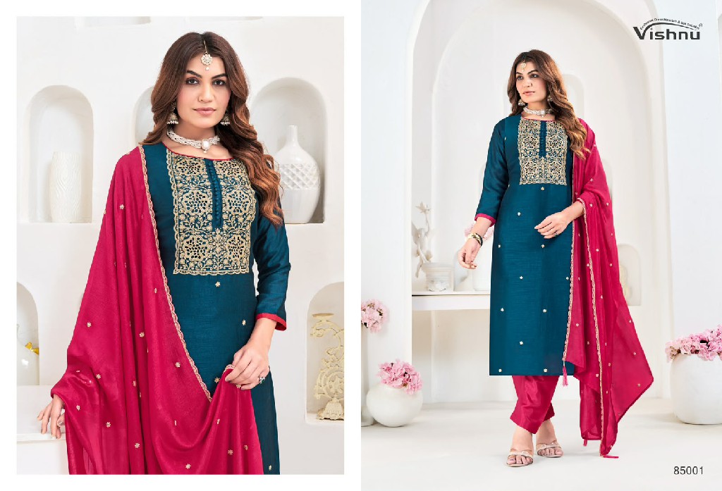 VISHNU MUNIRA WHOLESALE VICHITRA SILK BEAUTIFUL DESIGN UNSTITCH SALWAR SUITS EXPORTER