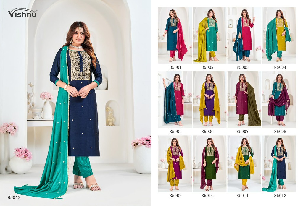 VISHNU MUNIRA WHOLESALE VICHITRA SILK BEAUTIFUL DESIGN UNSTITCH SALWAR SUITS EXPORTER