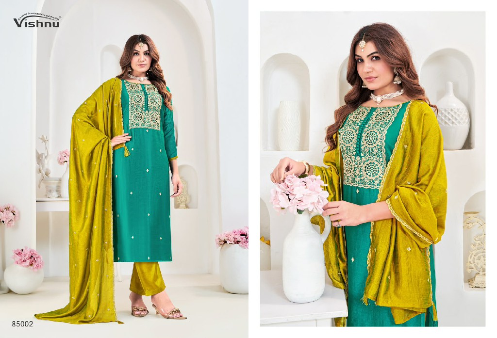 VISHNU MUNIRA WHOLESALE VICHITRA SILK BEAUTIFUL DESIGN UNSTITCH SALWAR SUITS EXPORTER