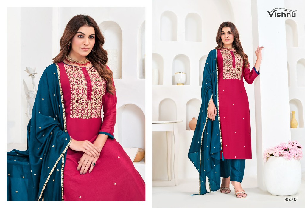 VISHNU MUNIRA WHOLESALE VICHITRA SILK BEAUTIFUL DESIGN UNSTITCH SALWAR SUITS EXPORTER
