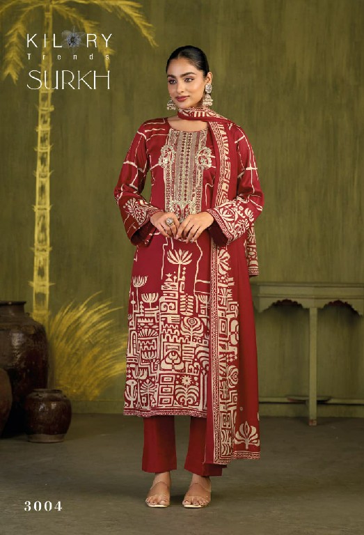 KILORY TRENDS SURKH WHOLESALE PURE GAJJI SILK FESTIVE LOOK UNSTITCH SALWAR SUITS SUPPLIER
