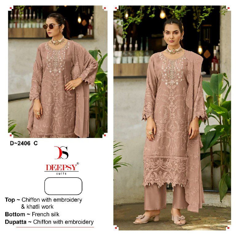 DEEPSY D.NO 2406 WHOLESALE CHIFFON PAKISTANI ELEGANT UNSTITCH SALWAR SUITS FOR EXPORT