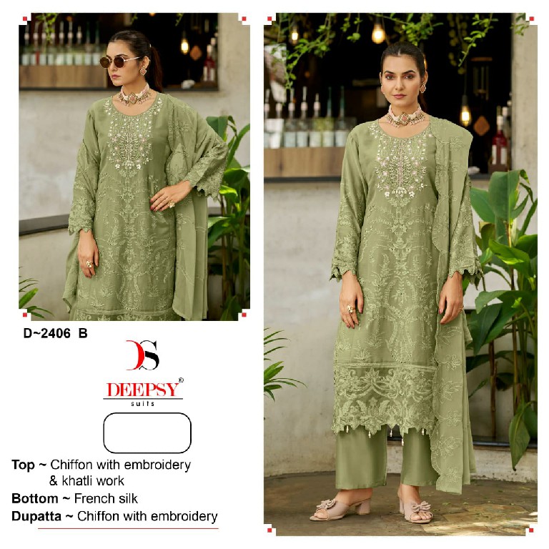 DEEPSY D.NO 2406 WHOLESALE CHIFFON PAKISTANI ELEGANT UNSTITCH SALWAR SUITS FOR EXPORT