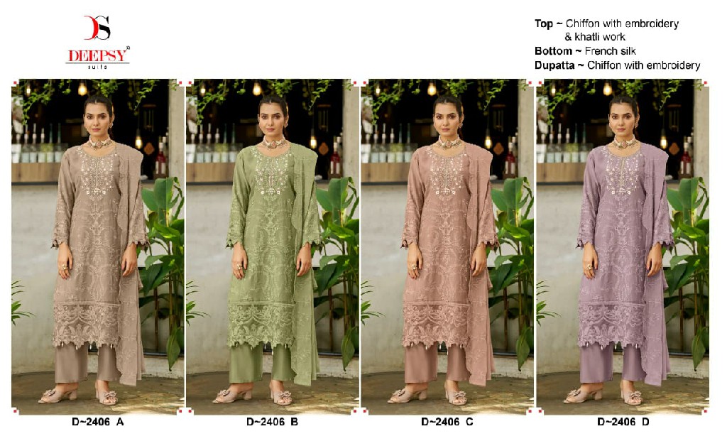DEEPSY D.NO 2406 WHOLESALE CHIFFON PAKISTANI ELEGANT UNSTITCH SALWAR SUITS FOR EXPORT