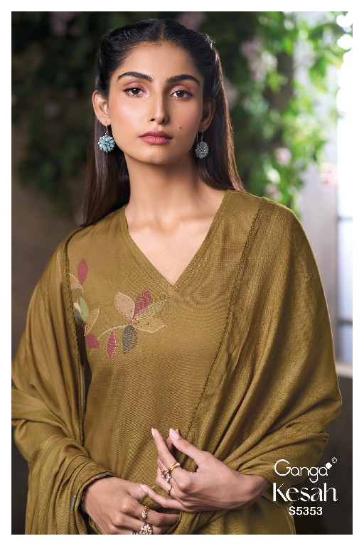 GANGA KESHA S5353 WHOLESALE PURE WOOL PASHMINA WINTER WEAR UNSTITCH SALWAR SUITS SUPPLIER