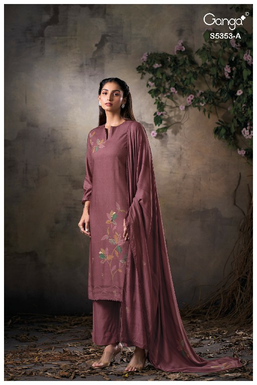 GANGA KESHA S5353 WHOLESALE PURE WOOL PASHMINA WINTER WEAR UNSTITCH SALWAR SUITS SUPPLIER