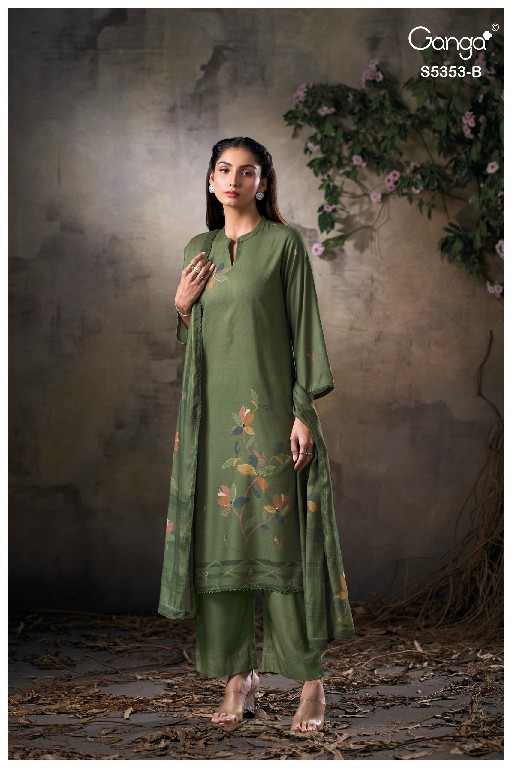 GANGA KESHA S5353 WHOLESALE PURE WOOL PASHMINA WINTER WEAR UNSTITCH SALWAR SUITS SUPPLIER