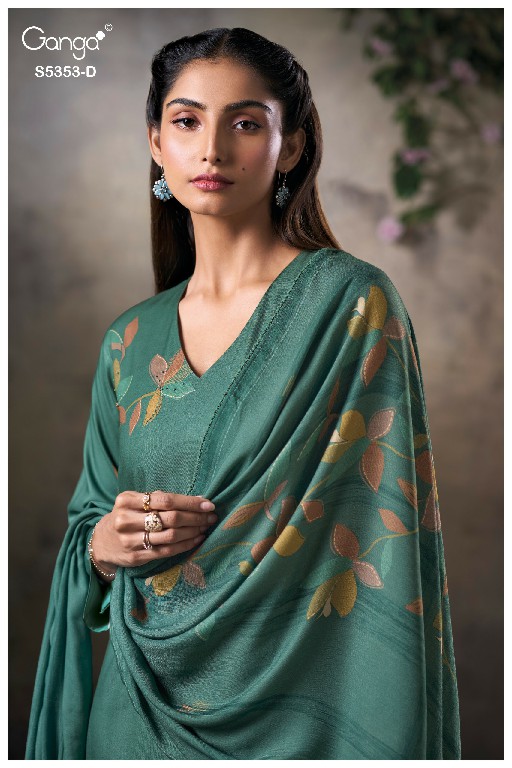 GANGA KESHA S5353 WHOLESALE PURE WOOL PASHMINA WINTER WEAR UNSTITCH SALWAR SUITS SUPPLIER