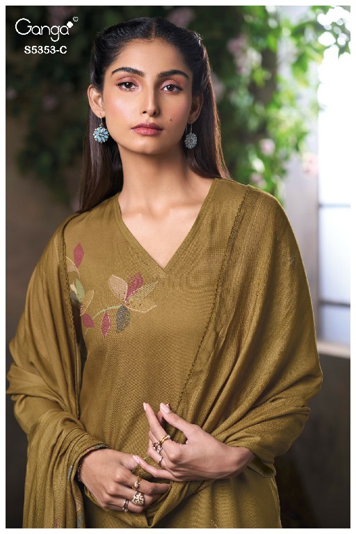 GANGA KESHA S5353 WHOLESALE PURE WOOL PASHMINA WINTER WEAR UNSTITCH SALWAR SUITS SUPPLIER