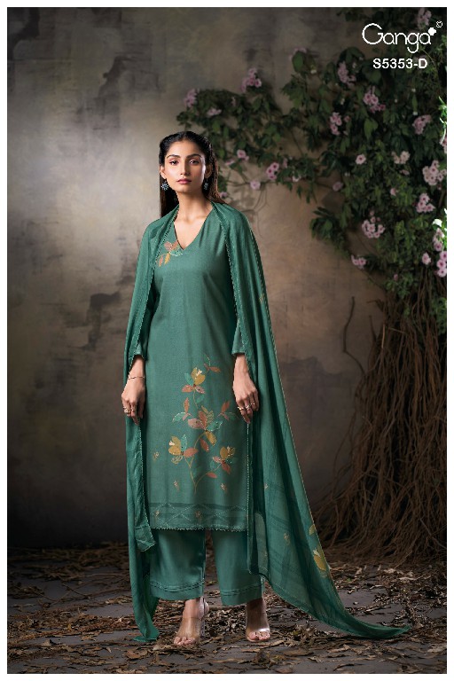 GANGA KESHA S5353 WHOLESALE PURE WOOL PASHMINA WINTER WEAR UNSTITCH SALWAR SUITS SUPPLIER