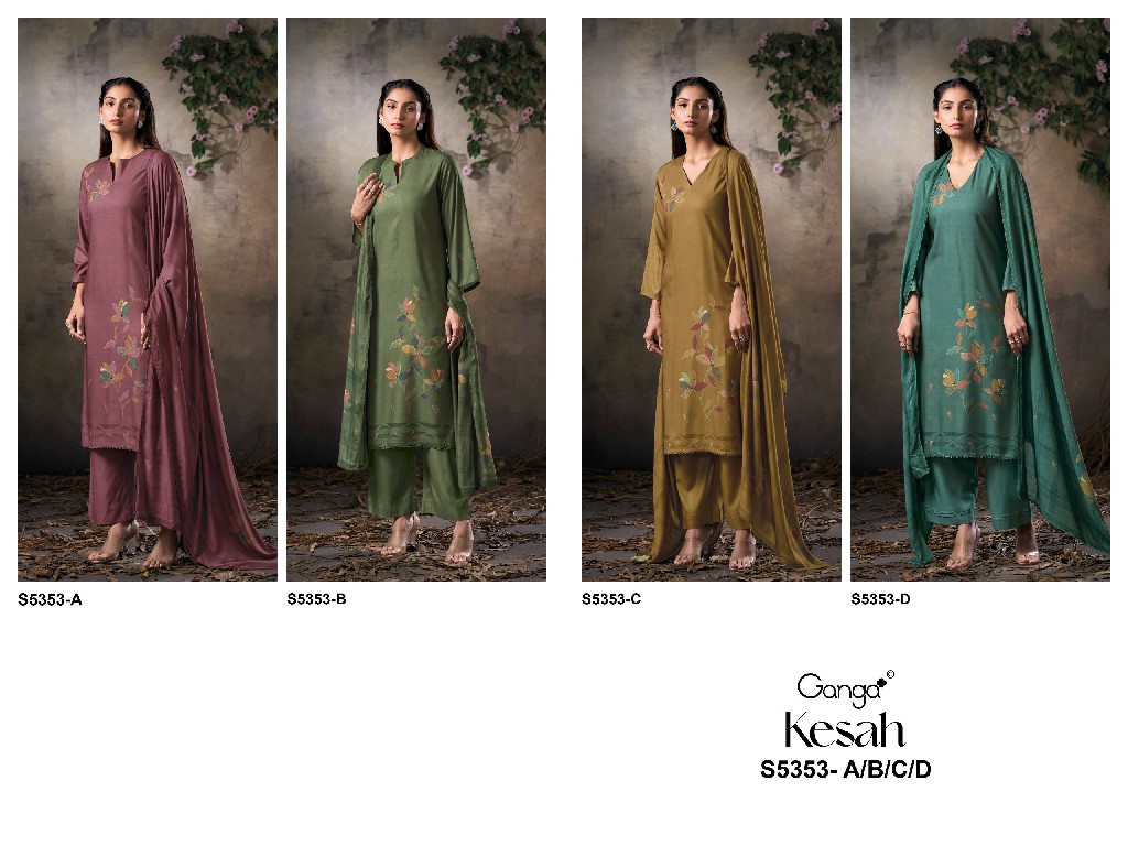 GANGA KESHA S5353 WHOLESALE PURE WOOL PASHMINA WINTER WEAR UNSTITCH SALWAR SUITS SUPPLIER