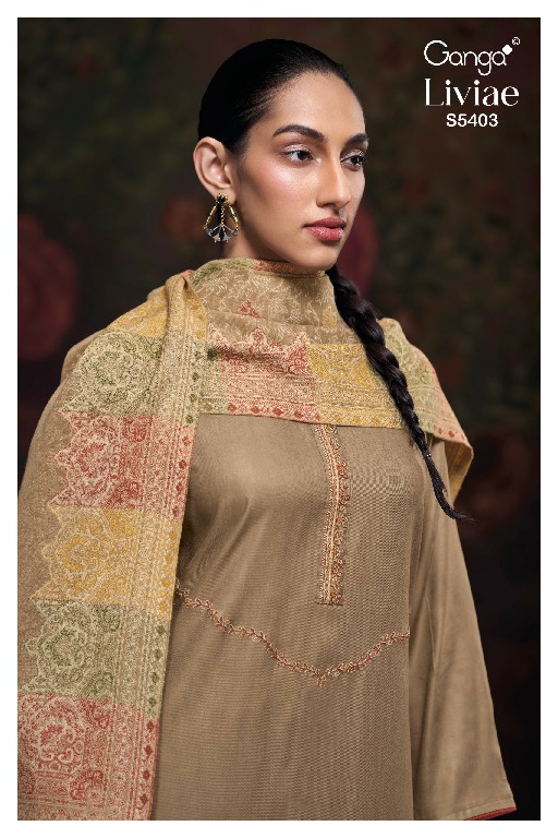 GANGA LIVIEA S5403 WHOLESALE PURE PASHMINA SOLID COLOR UNSTITCH SALWAR SUITS FOR EXPORT