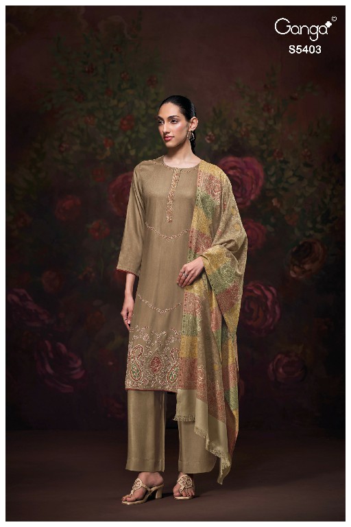 GANGA LIVIEA S5403 WHOLESALE PURE PASHMINA SOLID COLOR UNSTITCH SALWAR SUITS FOR EXPORT