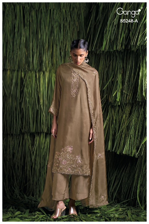 GANGA DAZELL S5248 WHOLESALE PURE BEMBERG HABUTAI SILK UNSTITCH SALWAR SUITS EXPORTER