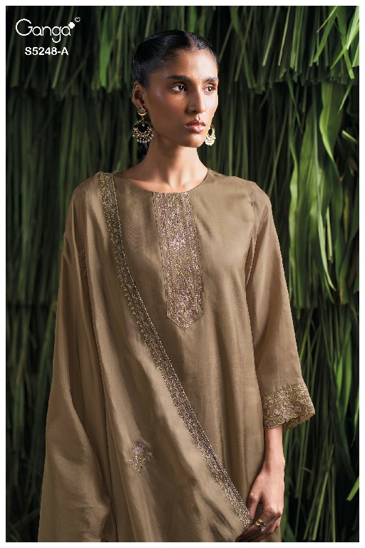 GANGA DAZELL S5248 WHOLESALE PURE BEMBERG HABUTAI SILK UNSTITCH SALWAR SUITS EXPORTER