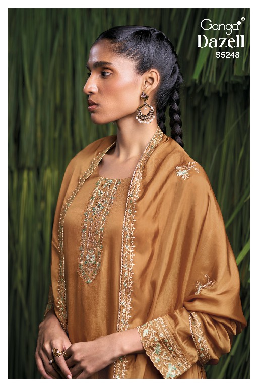 GANGA DAZELL S5248 WHOLESALE PURE BEMBERG HABUTAI SILK UNSTITCH SALWAR SUITS EXPORTER